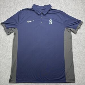 Nike Seattle Mariners Polo Shirt XL Gray Blue Short Sleeve Performance Stretch